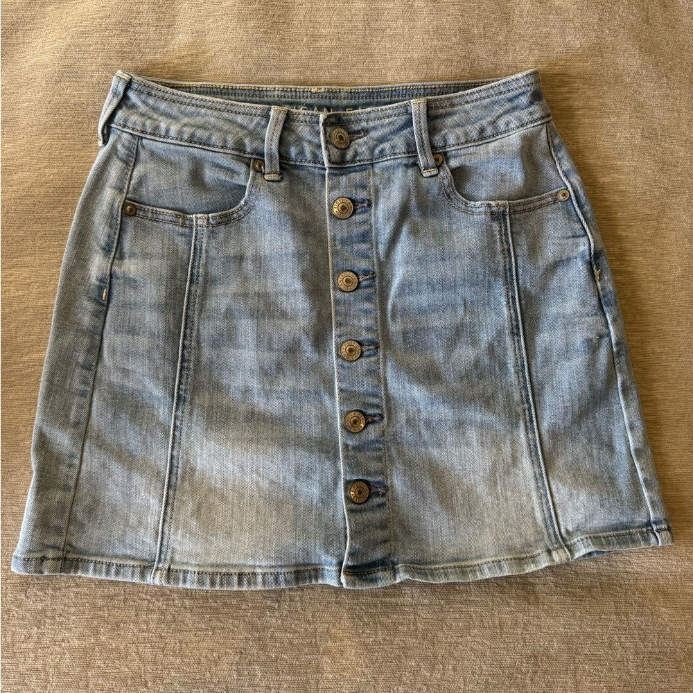 American Eagle Super Stretch Hi-Rise A-Line Denim Skirt Button Front Size 2 - Picture 3 of 10